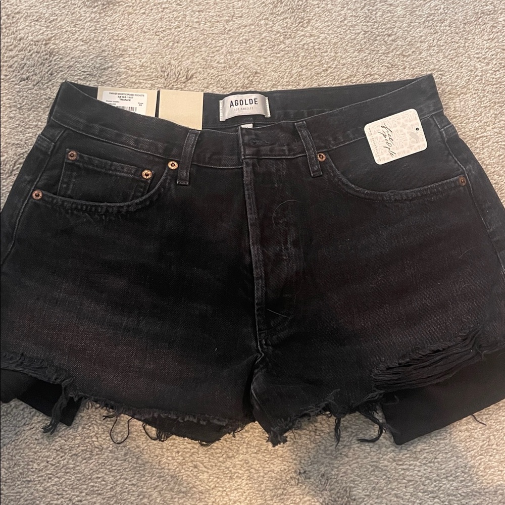 Agolde Dark Denim Cutoff Shorts